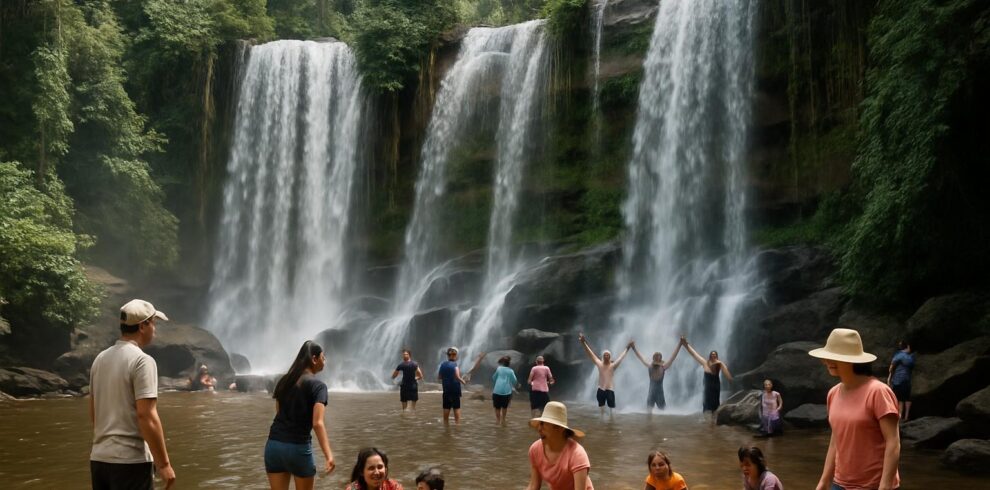 phnom kulen turist visit water fall and play